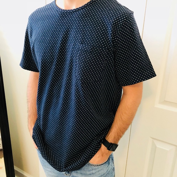 New Mossimo Navy Blue White Long Tee T-shirt L - Picture 4 of 8